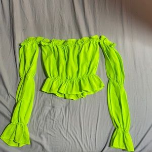 Neon Green, Off the Shoulder, Cropped Top